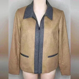 Pendleton Woolen Mills Women Virgin Wool Full Zip Dress Jacket Beige Sz 10